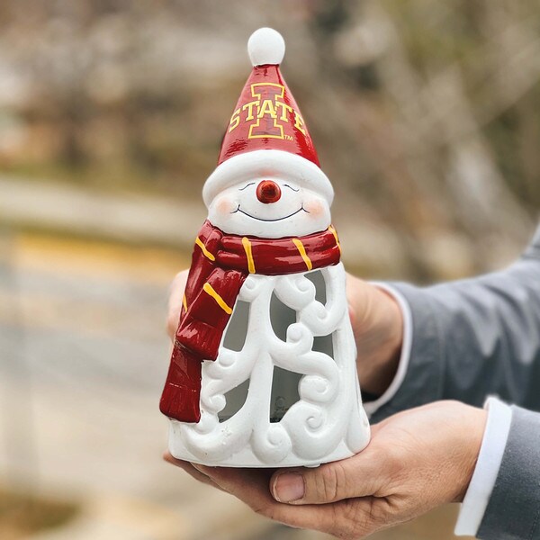 I-State Cardinal & Gold LED Snowman Statue (8")